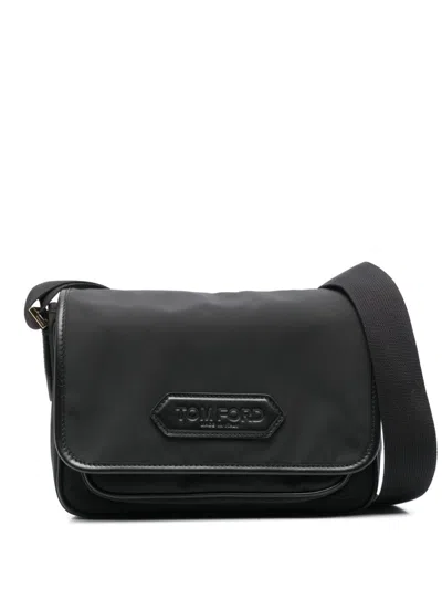 Tom Ford Logo-patch Messenger Bag In 黑色