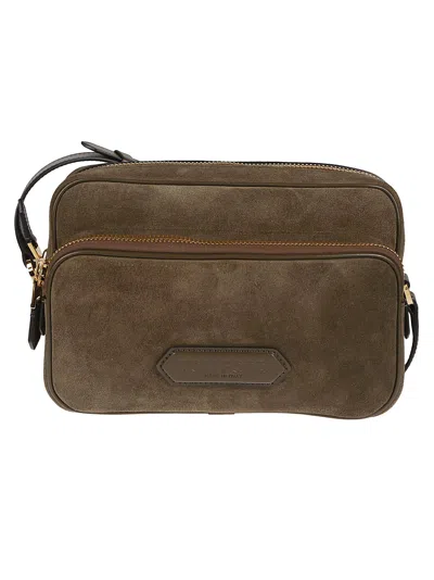 Tom Ford Leather-trimmed Suede Messenger Bag In Green