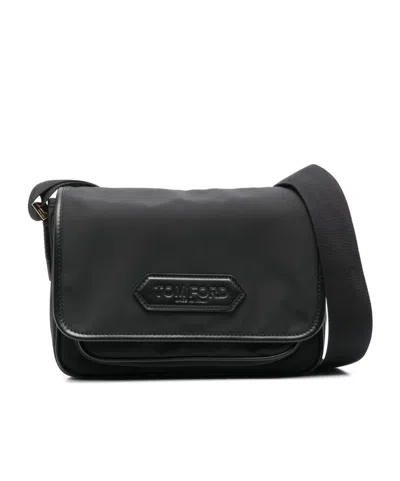 Tom Ford Logo-patch Messenger Bag In Black