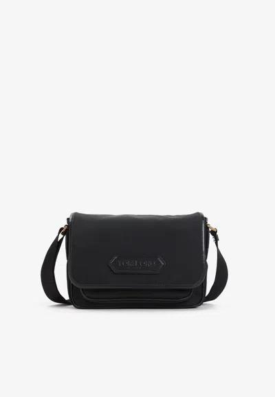 Tom Ford Logo Patch Messenger Bag In Black