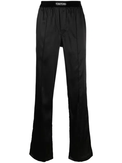 Tom Ford Logo Patch Pull-on Trousers In Black