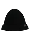 Tom Ford Mens Black Branded-tab Ribbed Cashmere Beanie Hat In Black
