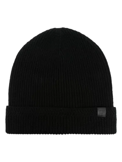 Tom Ford Logo-patch Ribbed Beanie In Schwarz