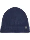 Tom Ford Logo-patch Ribbed-knit Beanie In Blue
