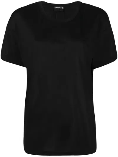 Tom Ford Rolled-sleeve Jersey T-shirt With Logo At Back In Black