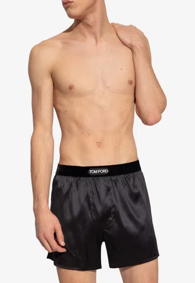 Tom Ford Logo Patch Silk Boxers In Black