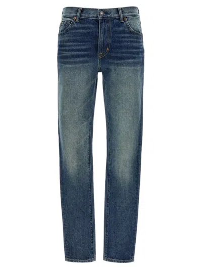 Tom Ford Logo Patch Skinny Jeans In Blue