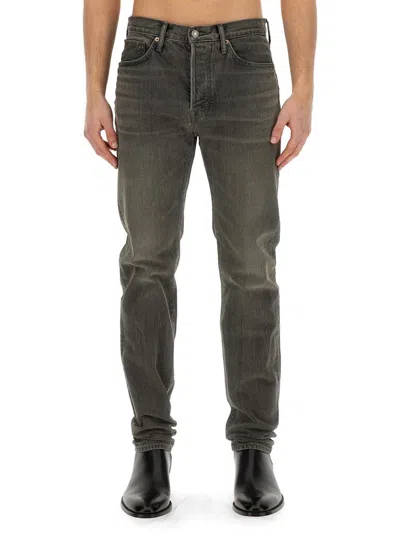 Tom Ford Logo Patch Straight Leg Jeans In Grey