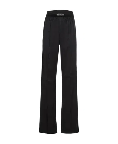 Tom Ford Logo-patch Straight-leg Trousers In Black