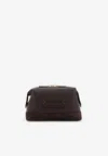 Tom Ford Logo Patch Suede And Leather Zipped Clutch In Brown