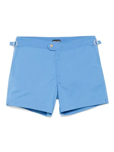 Tom Ford Logo-patch Swim Shorts In Blue