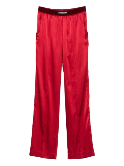 Tom Ford Logo-patch Trousers In Red