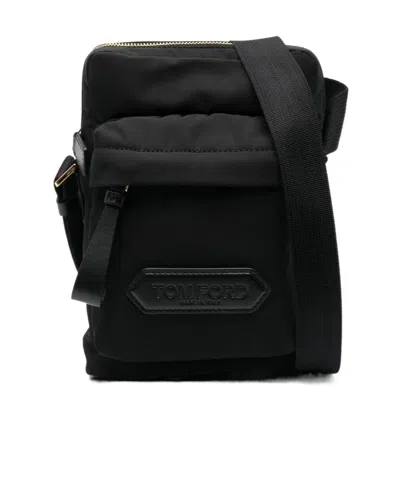 Tom Ford Logo-patch Zip-up Messenger Bag In Black