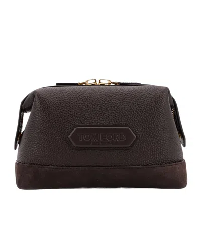 Tom Ford Logo-patch Zipped Clutch Bag In Black