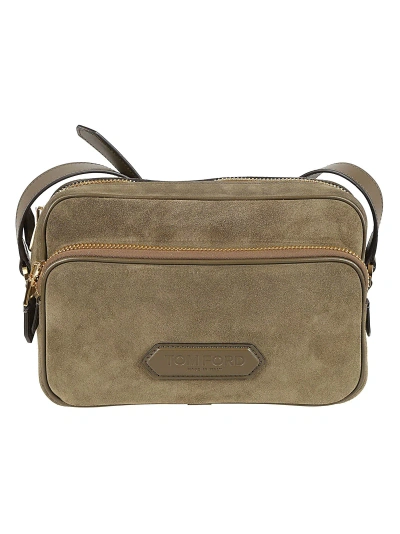Tom Ford Logo Patched Crossbody Bag In Beech Green/derby Green