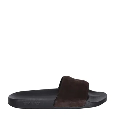 TOM FORD TOM FORD LOGO-PERFORATED OPEN-TOE SLIDES