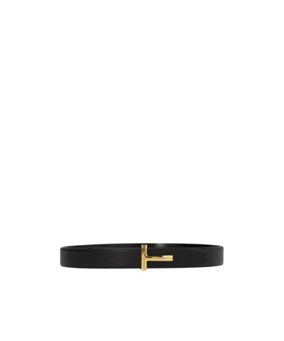 Tom Ford Calfskin Textured Leather Adjustable Belt In Black