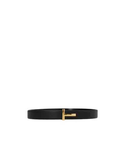 Tom Ford Logo-plaque 30mm Leather Belt In Black