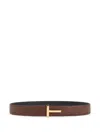 Tom Ford Logo-plaque Belt In Brown