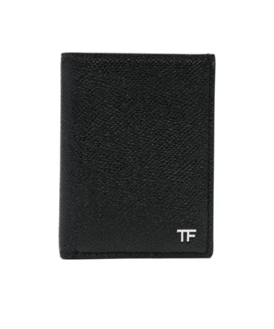 Tom Ford Logo-plaque Bi-fold Leather Wallet In Black