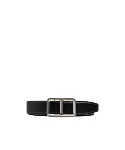 Tom Ford Logo-plaque Buckle Belt In Black