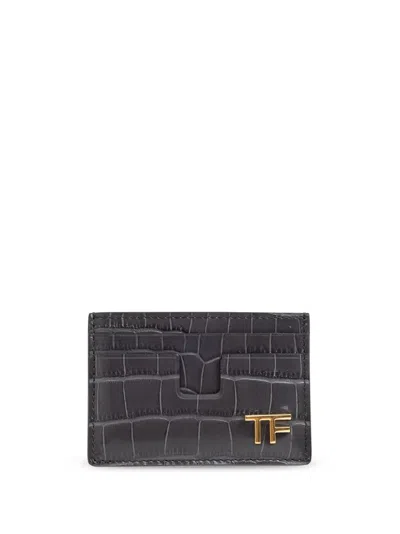 Tom Ford Logo-plaque Cardholder In Grey