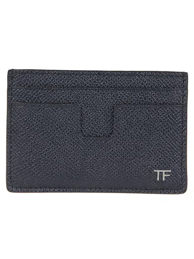 Tom Ford Logo Plaque Classic Credit Card Holder In Midnight Blue