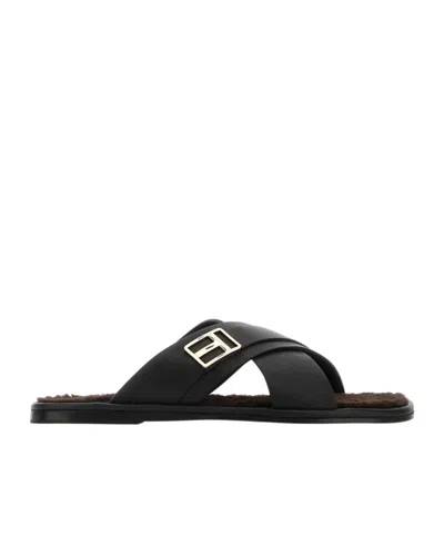 Tom Ford Logo Plaque Crossover Strap Sandals In Black