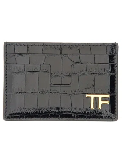 Tom Ford Logo Plaque Embossed Cardholder In Black