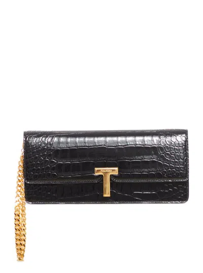 Tom Ford Logo Plaque Evening Clutch Bag In Black