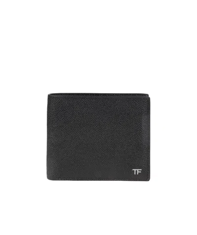 Tom Ford Logo-plaque Grained Leather Wallet In Black