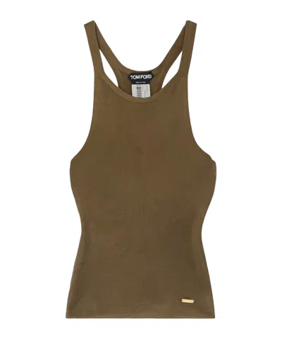 Tom Ford Logo-plaque Knitted Top In Brown