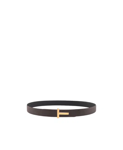 Tom Ford T Monogram Reversible Leather Belt In Brown