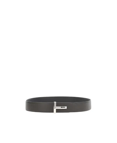 Tom Ford Logo-plaque Leather Belt In Brown