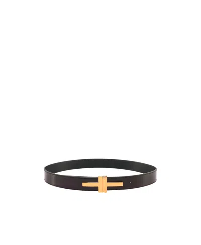 Tom Ford Logo-plaque Leather Belt In Black