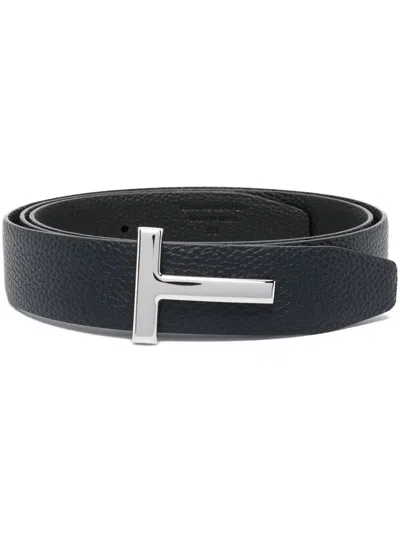 TOM FORD LOGO-PLAQUE LEATHER BELT
