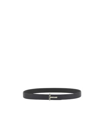 Tom Ford Logo-plaque Leather Belt In Blue