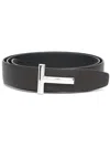 Tom Ford Reversible Grain Leather T Belt For Men In Dual Shades In Brown