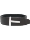 Tom Ford Reversible Grain Leather T Belt For Men In Dual Shades In Brown