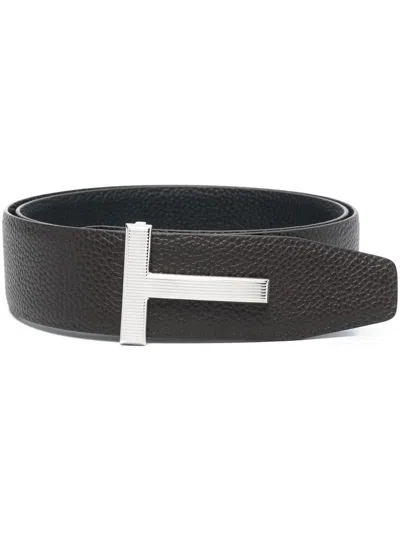 TOM FORD LOGO-PLAQUE LEATHER BELT