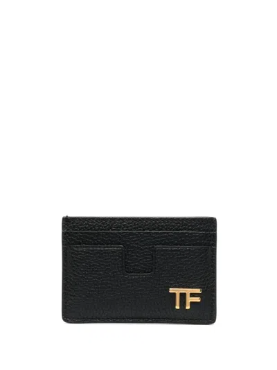 Tom Ford Logo Cardholder In Grain Leather In Black