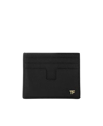 Tom Ford Logo-plaque Leather Cardholder In Black