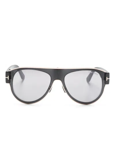Tom Ford Logo-plaque Pilot-frame Sunglasses In Black