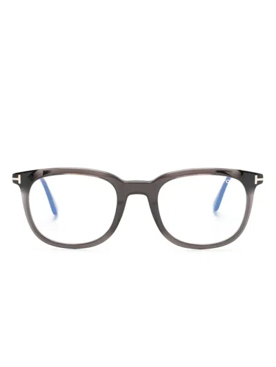Tom Ford Logo-plaque Round-frame Glasses In Black