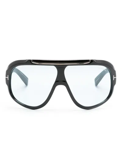 Tom Ford Logo-plaque Shield-frame Sunglasses In Black