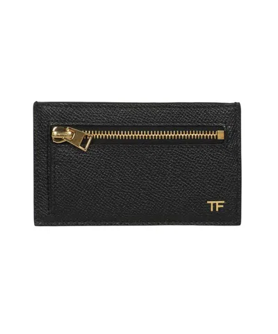 Tom Ford Logo Plaque Zipped Card Holder In Black