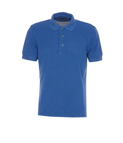 Tom Ford Logo Polo In Blue