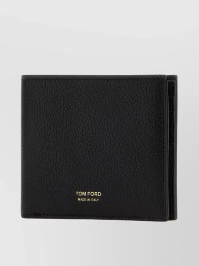 Tom Ford Logo Print Bifold Leather Wallet In Black