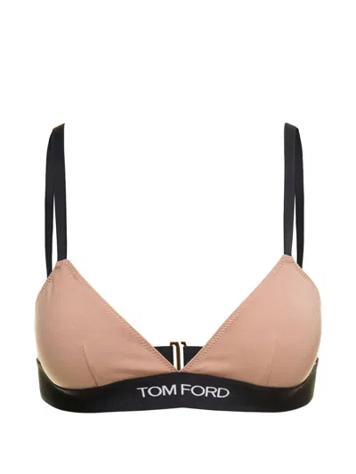 Tom Ford Triangle Bra With Logo Underband In Jersey In Dusty Rose