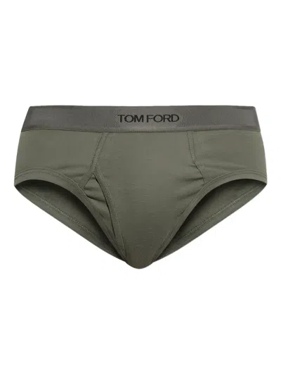 Tom Ford Logo-print Briefs In Gray